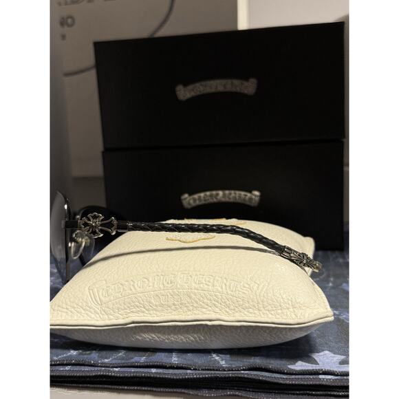 Chrome Hearts Sunglasses Quim SS BML 65-13 126 Silver Black Leather Cross Sun - Picture 2 of 9